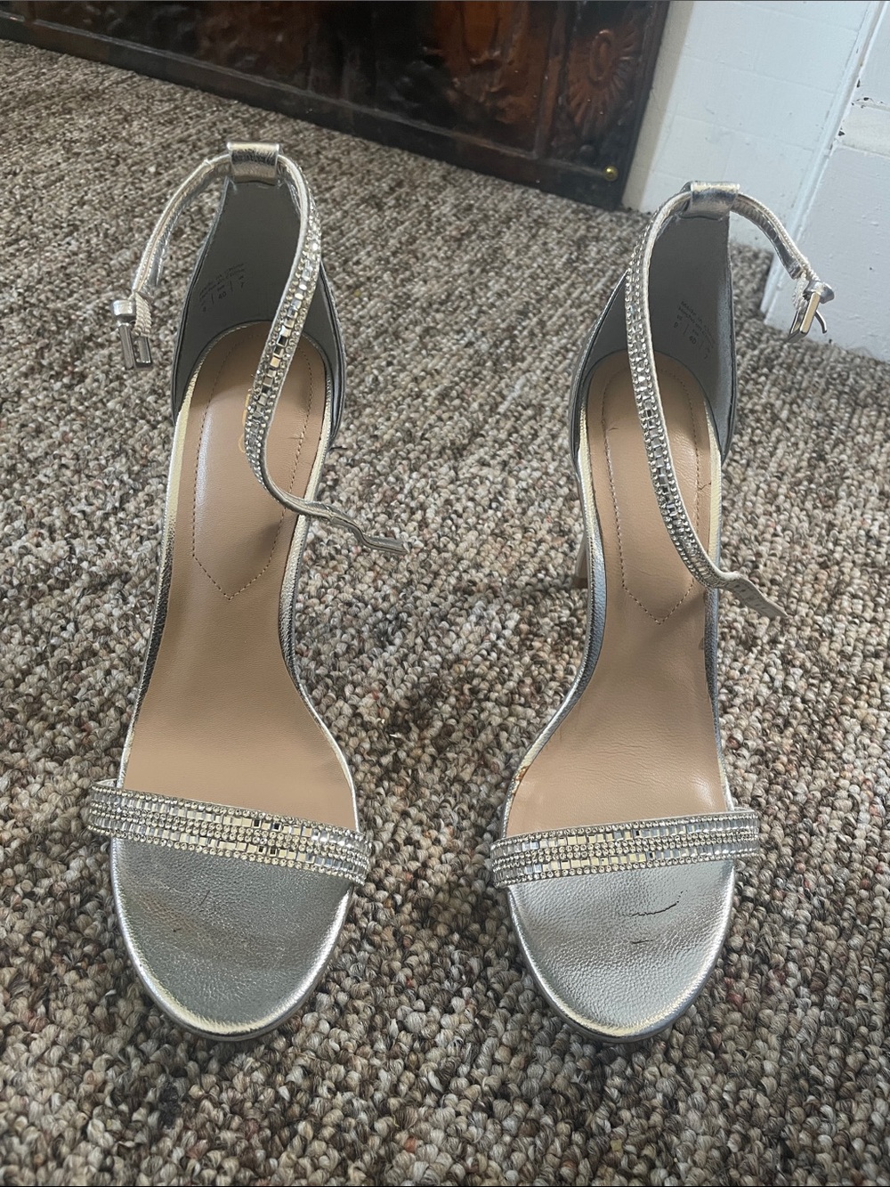 Aldo Silver Crystal-Strap Open-Toe Heels